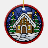 ステンドグラス風雪の山小屋 セラミックオーナメント (裏面)