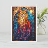 ステンドグラス風 大きなフワフワ猫のフラット カード (スタンド正面)