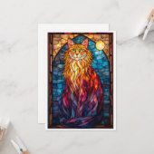 ステンドグラス風 大きなフワフワ猫のフラット カード (正面/裏面インサイチュ)