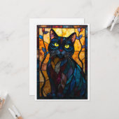 ステンドグラス風 黒猫と葉のフラット カード (正面/裏面インサイチュ)