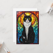 ステンドグラス風 黒白 タキシード猫 フラット カード (正面/裏面インサイチュ)
