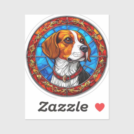 ステンドグラス鮮やかアートのビーグル犬 シール (シート)