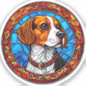 ステンドグラス鮮やかアートのビーグル犬 シール (正面)