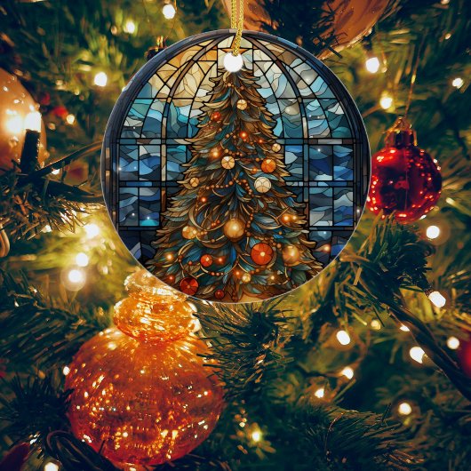 ステンドグラス鮮やかクリスマスツリーオーナメント セラミックオーナメント