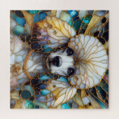 ステンドグラス鮮やかプードルイエローブルー ジグソーパズル (横)