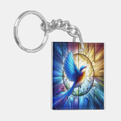 ステンドグラス鮮やか窓ブルーバカラフルード キーホルダー (正面左)