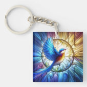 ステンドグラス鮮やか窓ブルーバカラフルード キーホルダー (正面)