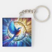 ステンドグラス鮮やか窓ブルーバカラフルード キーホルダー (裏面)