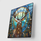 ステンドグラス鹿の壁時計 スクエア壁時計 (傾斜)