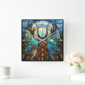 ステンドグラス鹿の壁時計 スクエア壁時計 (ホーム)