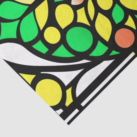 ステンドグラス黄緑の木のアートワーク 薄葉紙 (詳細)