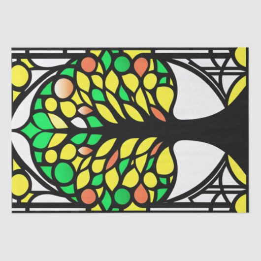 ステンドグラス黄緑の木のアートワーク 薄葉紙 (正面)