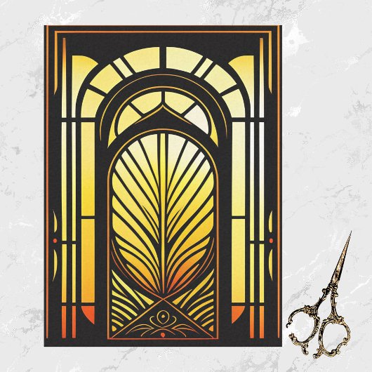 ステンドグラス黄色オレンジ色イラストレーション大 薄葉紙