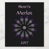 ステンドグラス黒と紫のマンダラワインラベル ワインラベル (シングルラベル)