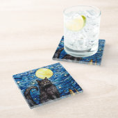 ステンドグラス黒猫の星空の夜 ガラスコースター (アングル)