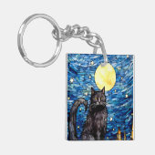 ステンドグラス黒猫の星空の夜 キーホルダー (正面左)