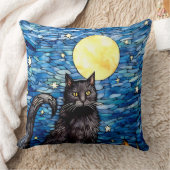 ステンドグラス黒猫の星空の夜 クッション (ブランケット)