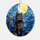 ステンドグラス黒猫の星空の夜 セラミックオーナメント (左)