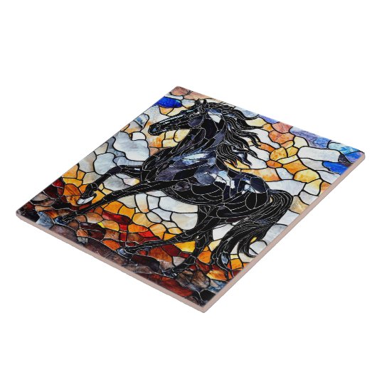 ステンドグラス黒馬 タイル (側面)