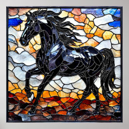 ステンドグラス黒馬 ポスター