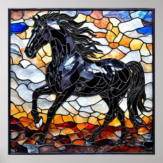 ステンドグラス黒馬 ポスター (正面)