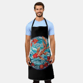 ステンドグラス アジアンスタイルの鯉と椿 エプロン (着用した状態)