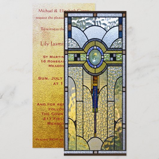 ステンドグラス アートデコ 洗礼 結婚式 招待状 (正面/裏面)