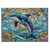 ステンドグラス・アート・イルカ カッティングボード (正面)