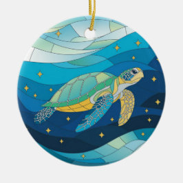 ステンドグラス・アート、ステンドグラス・シーカメ セラミックオーナメント