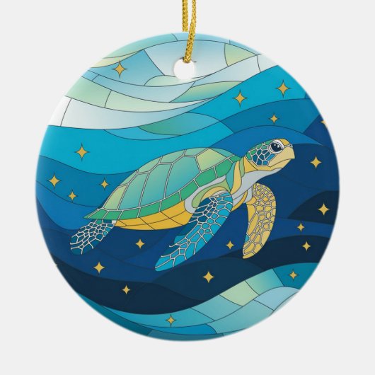 ステンドグラス・アート、ステンドグラス・シーカメ セラミックオーナメント (正面)