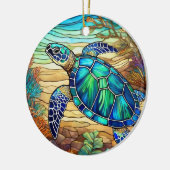 ステンドグラス・アート、ステンドグラス・シーカメ セラミックオーナメント (左)