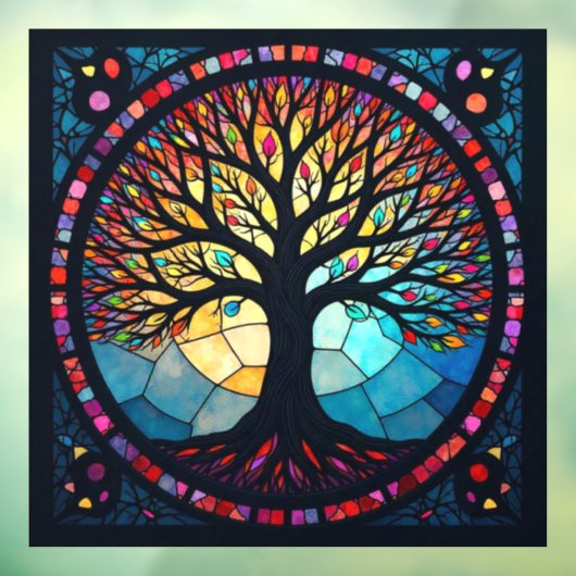ステンドグラス・アート、命の木ステンドグラス ウィンドウサイン (シート3)