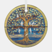 ステンドグラス・アート、命の木ステンドグラス ガラスオーナメント (正面)
