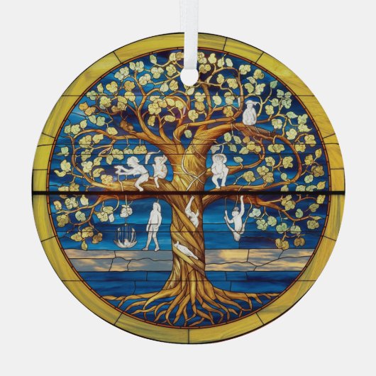 ステンドグラス・アート、命の木ステンドグラス ガラスオーナメント (裏面)
