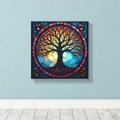 ステンドグラス・アート、命の木ステンドグラス キャンバスプリント (インサイチュ (ウッドフロア))