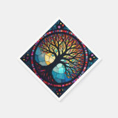 ステンドグラス・アート、命の木ステンドグラス スタンダードカクテルナプキン (角)