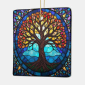 ステンドグラス・アート、命の木ステンドグラス セラミックオーナメント (左)