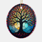 ステンドグラス・アート、命の木ステンドグラス セラミックオーナメント (左)