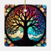 ステンドグラス・アート、命の木ステンドグラス セラミックオーナメント (裏面)