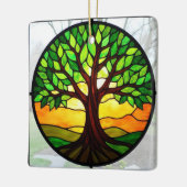 ステンドグラス・アート、命の木ステンドグラス セラミックオーナメント (左)