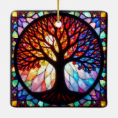 ステンドグラス・アート、命の木ステンドグラス セラミックオーナメント (裏面)