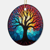 ステンドグラス・アート、命の木ステンドグラス セラミックオーナメント (左)