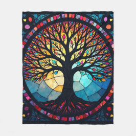 ステンドグラス・アート、命の木ステンドグラス フリースブランケット