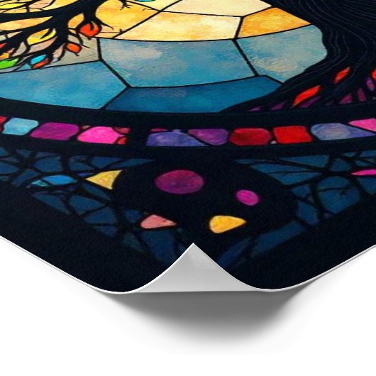 ステンドグラス・アート、命の木ステンドグラス ポスター (角)