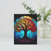 ステンドグラス・アート、命の木ステンドグラス ポストカード (スタンド正面)