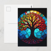 ステンドグラス・アート、命の木ステンドグラス ポストカード (正面/裏面)