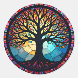 ステンドグラス・アート、命の木ステンドグラス ラウンドシール