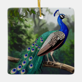 ステンドグラス・アート、孔雀ステンドグラス セラミックオーナメント
