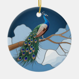 ステンドグラス・アート、孔雀ステンドグラス セラミックオーナメント