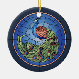 ステンドグラス・アート、孔雀ステンドグラス セラミックオーナメント